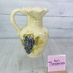 Tabletops CABERNET Rippled Hand Painted Purple Grapes 10"T Flower Pitcher Vase